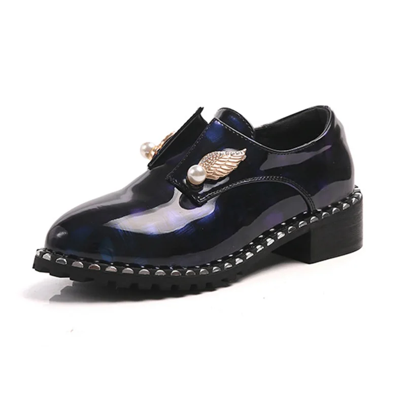 Chaussures Doux black A464 Femmes Richelieu bleu Brogues Mode En Luxe De 01 Cuir Appartements 02 Femme Étudiants Brevet Marque Black wFq1xtU