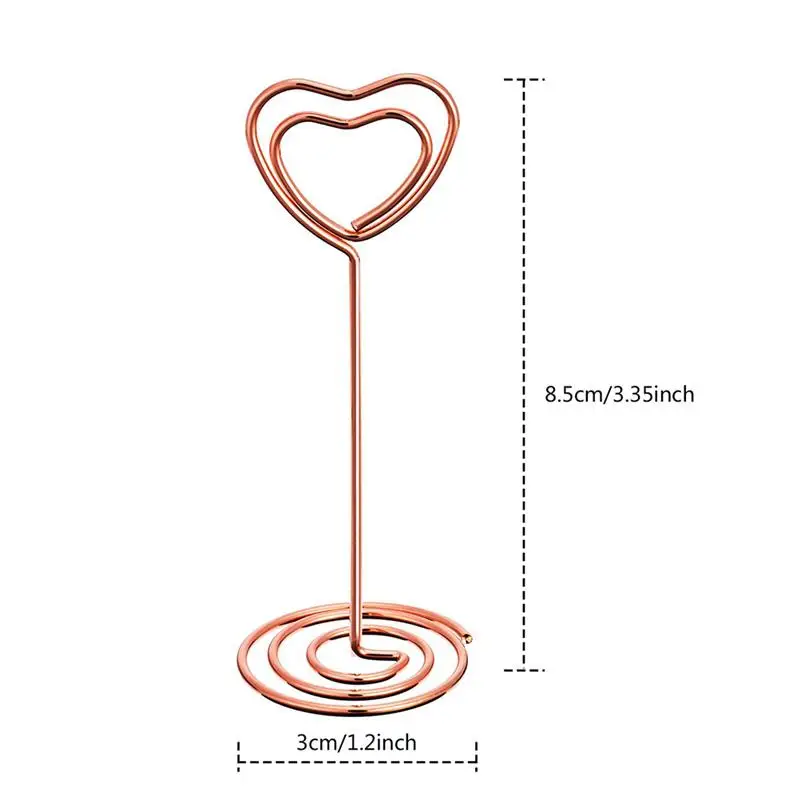 12 Pcs Rose Gold Heart Shape Photo Holder Stand Desk Number Holders Card Place Paper Clamps For Wedding Party Decorations