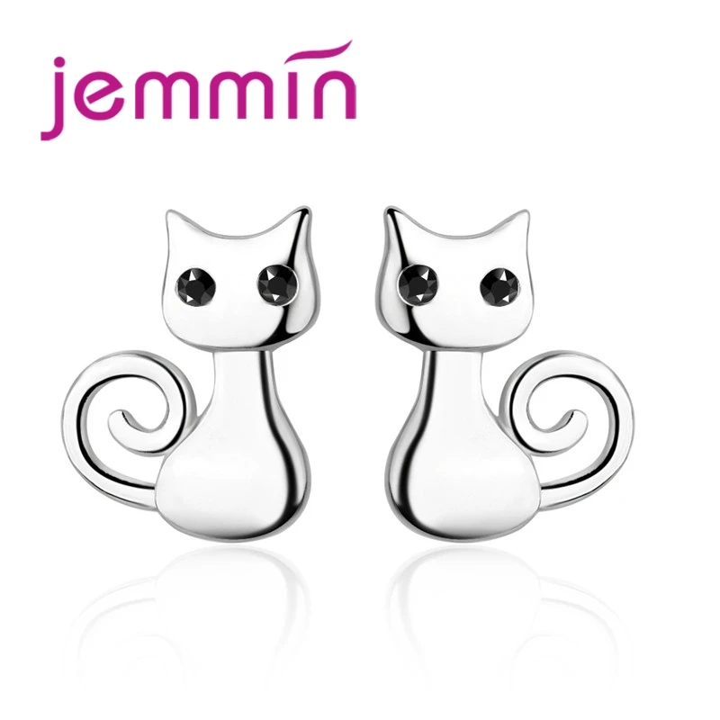 925 Sterling Silver Cat Design Stud Earrings