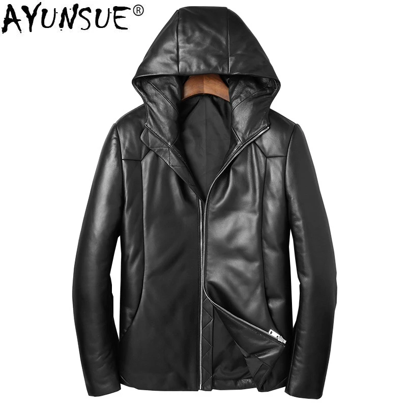 

AYUNSUE Genuine Leather Jacket Men Hooded Autumn Winter Sheepskin Coat for Men Fashion Chaqueta Cuero Hombre 81Z1806 KJ2432