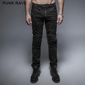 

PUNK RAVE Gothic Steampunk Men Military Jeans Pants Slim Fit Street Pencil Pants Metal Style Jeans Streetwear Hip Hop Jeans