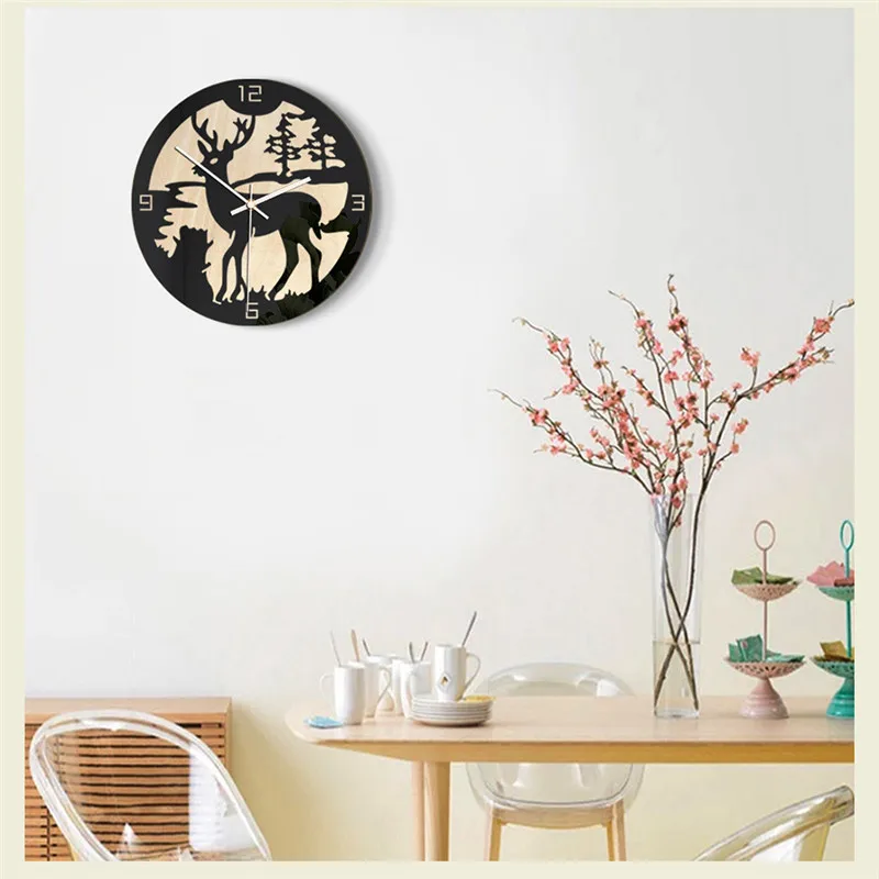European creative elk Christmas decoration wall clock Hot home living room wooden clock wall hangings