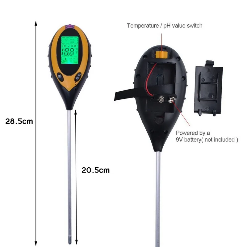 Urijk цифровой измеритель кислотности почвы 4 в 1 ЖК-дисплей Подсветка свет/Температура тестер почвенный Влагомер монитор садовые растения инструмент