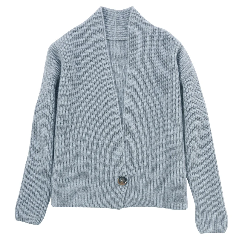 

Shortend Cardigan Female Warm Knitted Cashmere 2018 Wool Retro Long Sleeve One Button Autumn Sweater Cardigan Short Yellow Gray