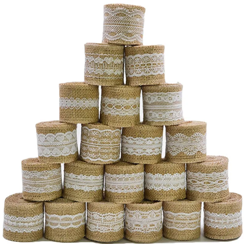 

2m 5cm Jute Burlap Ribbon Rustic Vintage Wedding DIY Craft Decoration Hessian Lace Jute Roll Merry Christmas Home Party Supplies