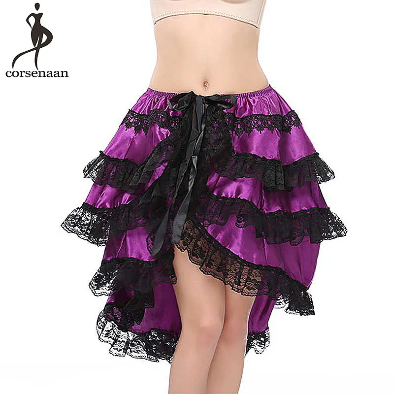 Фиолетовая юбка стимпанк атласная многослойная Женская юбка с лентой закрытия плюс размер 6вечерние XL Вечеринка Клубная спектакль