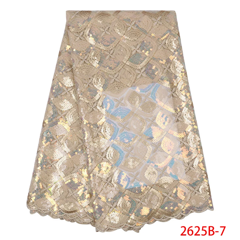 

Latest African Tulle Lace Fabrics with sequins high quality nigerian lace fabric 2019 high quality lace sequin fabric KS2625B-7