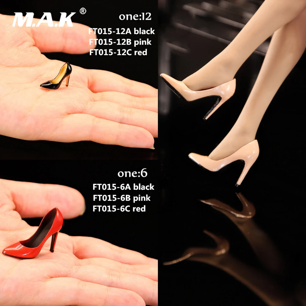

1/6 1/12 Scale FT015 Sexy Elegant OL High Heels Sandals Black/Pink/Red Colors Model for 12" Action Figures Body Accessories
