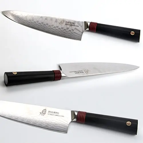 ''TUO Cutlery - Japanese Damascus Chef Knife - Premium AUS-10 HC Stainless Steel kitchen knife - Ergonomic G10 Handle - 8'' ''TUO Cutlery - Japanese Damascus Chef Knife - Premium AUS-10 HC Stainless Steel kitchen knife - Ergonomic G10 Handle - 8''