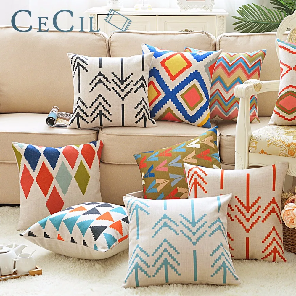 

Simple Geometry Linen Pillowcase Pillows Cushion Cover Use For Home Decoration Pillowcase Car Office Funda Cojin