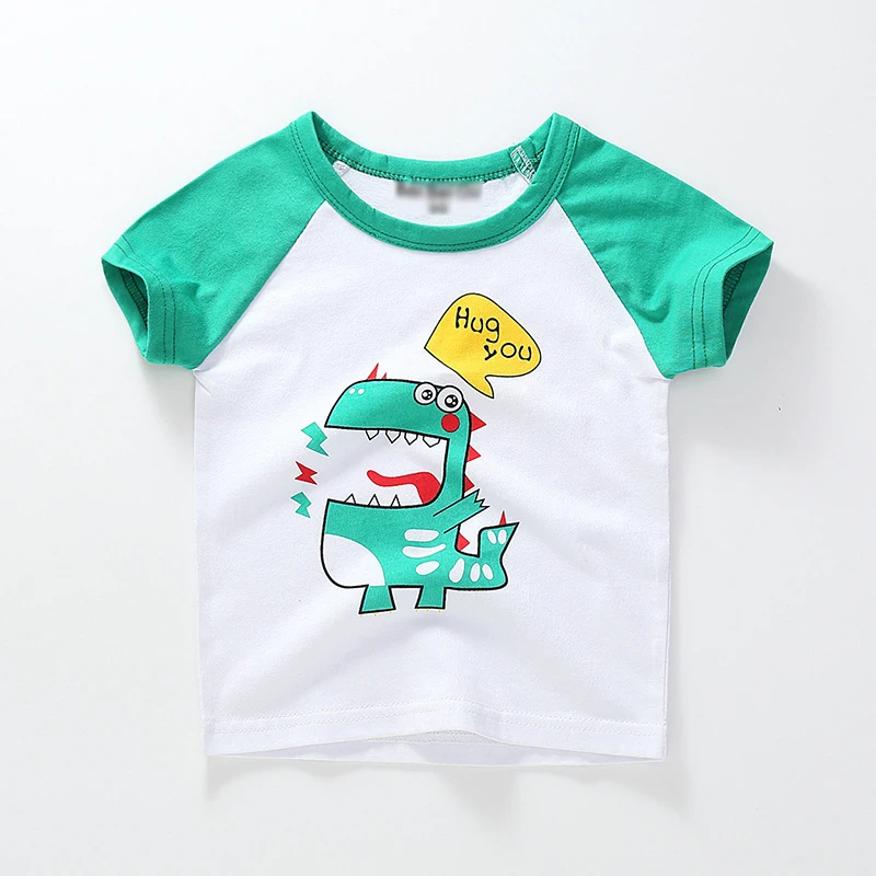 Модная летняя хлопковая детская футболка Детские футболки для маленьких мальчиков и девочек топы для малышей, желтый динозавр, от 18 месяцев до 8 лет - Цвет: 1023B
