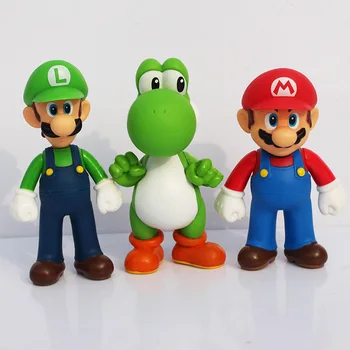 

11-12cm Super Mario 3pcs/set Bros Mario Yoshi Luigi PVC Action Figure Collectible Model Toy With Opp Bags