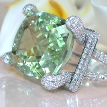 New Trendy Big Green Stone Wedding Ring for Women Fashion Jewelry Geometric Zircon Ring Lady Accessories Anillos Mujer L5Q355 kcaloe lady women green stones ring charm brand jewelry antique black rhinestone natural stone wedding anniversary rings anillos
