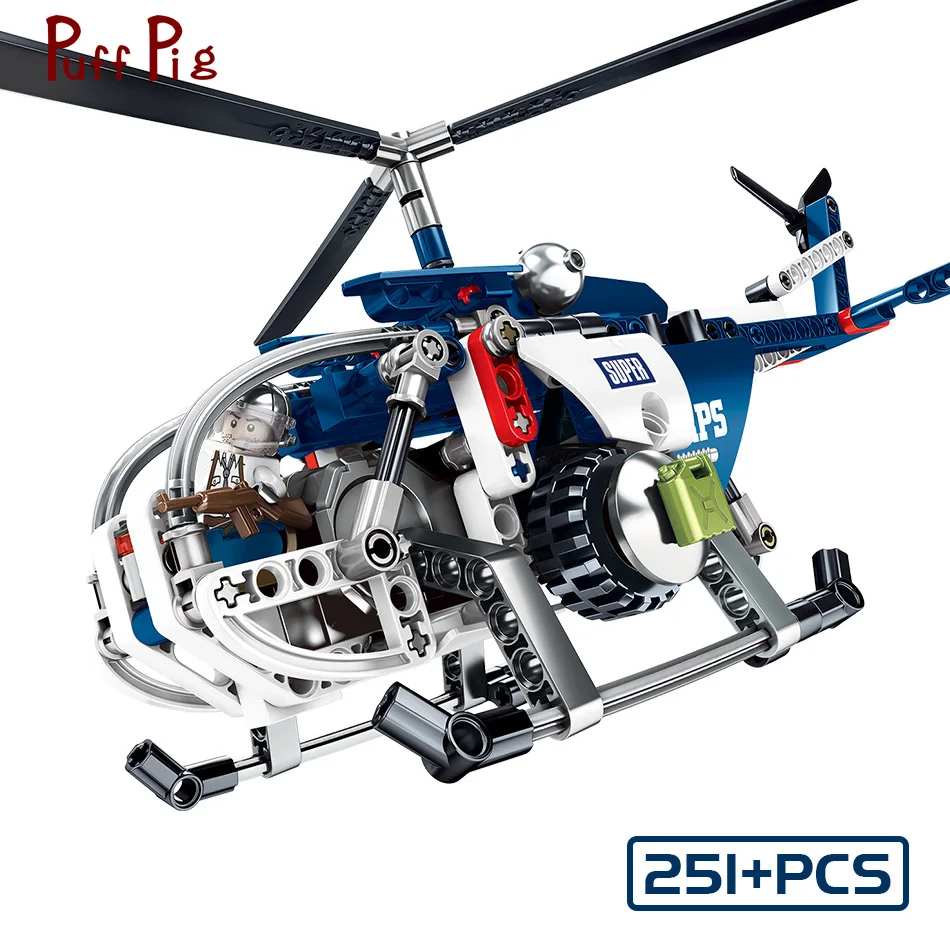 

251pcs Technic City Series Pullback Helicopter Model Building Blocks Compatible Legoing Military Police Bricks Toys For Children