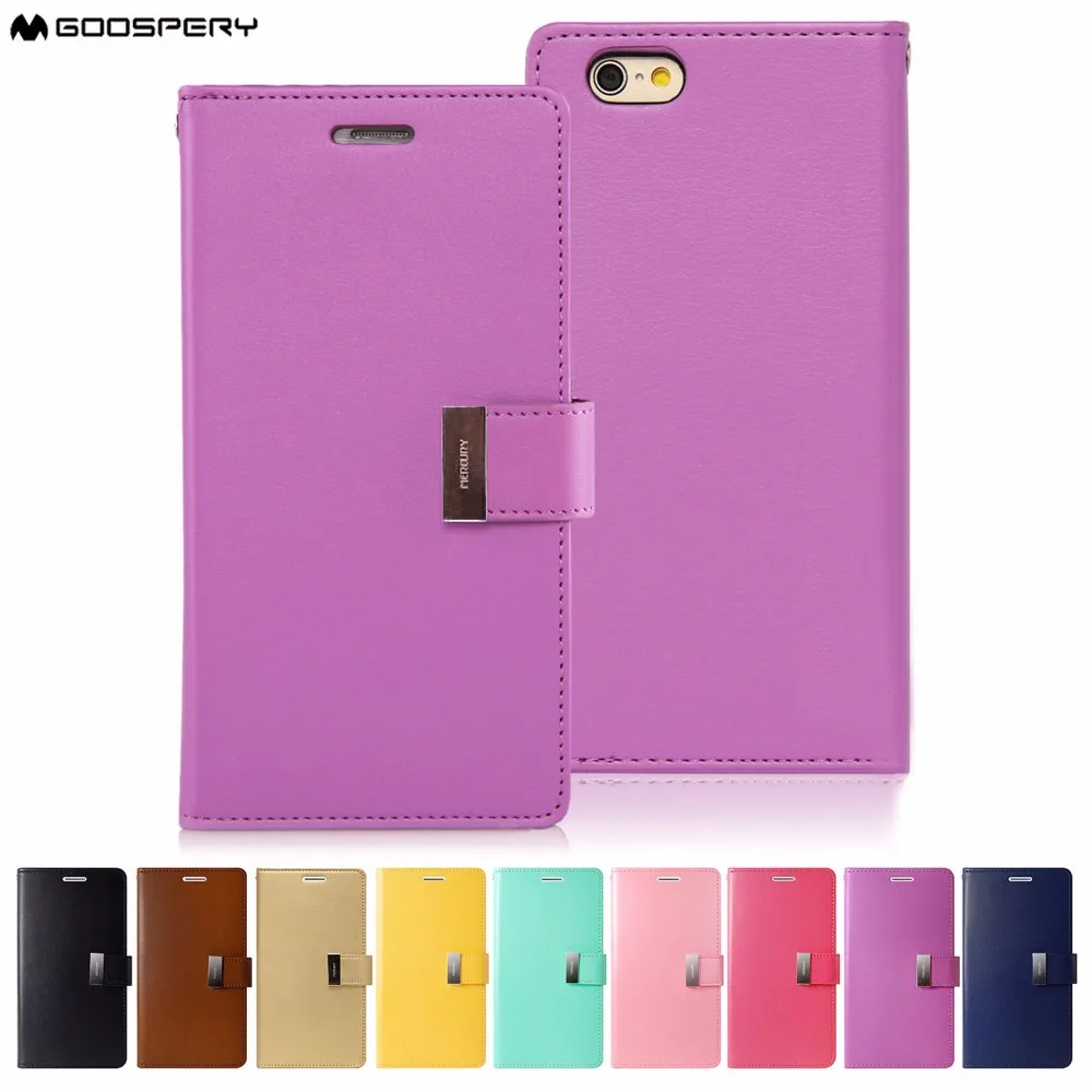 Оригинальный Mercury GOOSPERY Rich Diary Чехол бумажник тройного сложения для Apple iPhone 5 5s SE 6 6s 7
