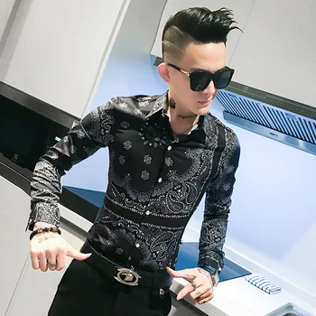 

camisa masculina autumn men shirt long sleeve slim fit chemise homme casual digital print mens shirt streetwear camisas hombre