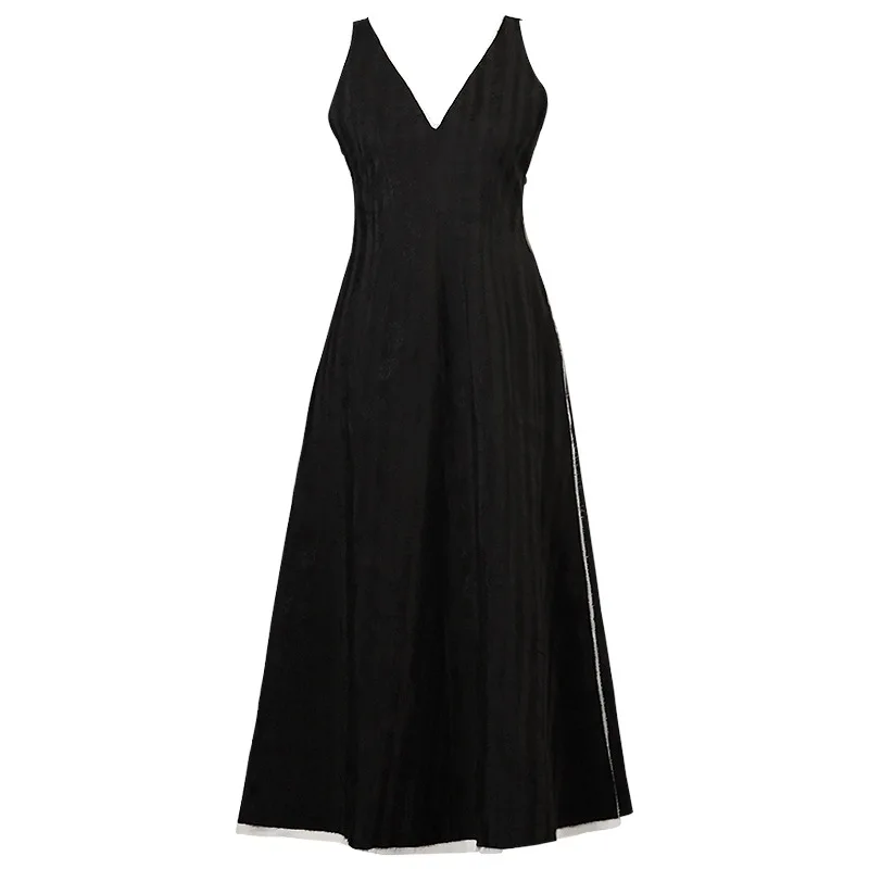 

2019 dark black minimalist cool dress small ramie jacquard sleeveless vest dress