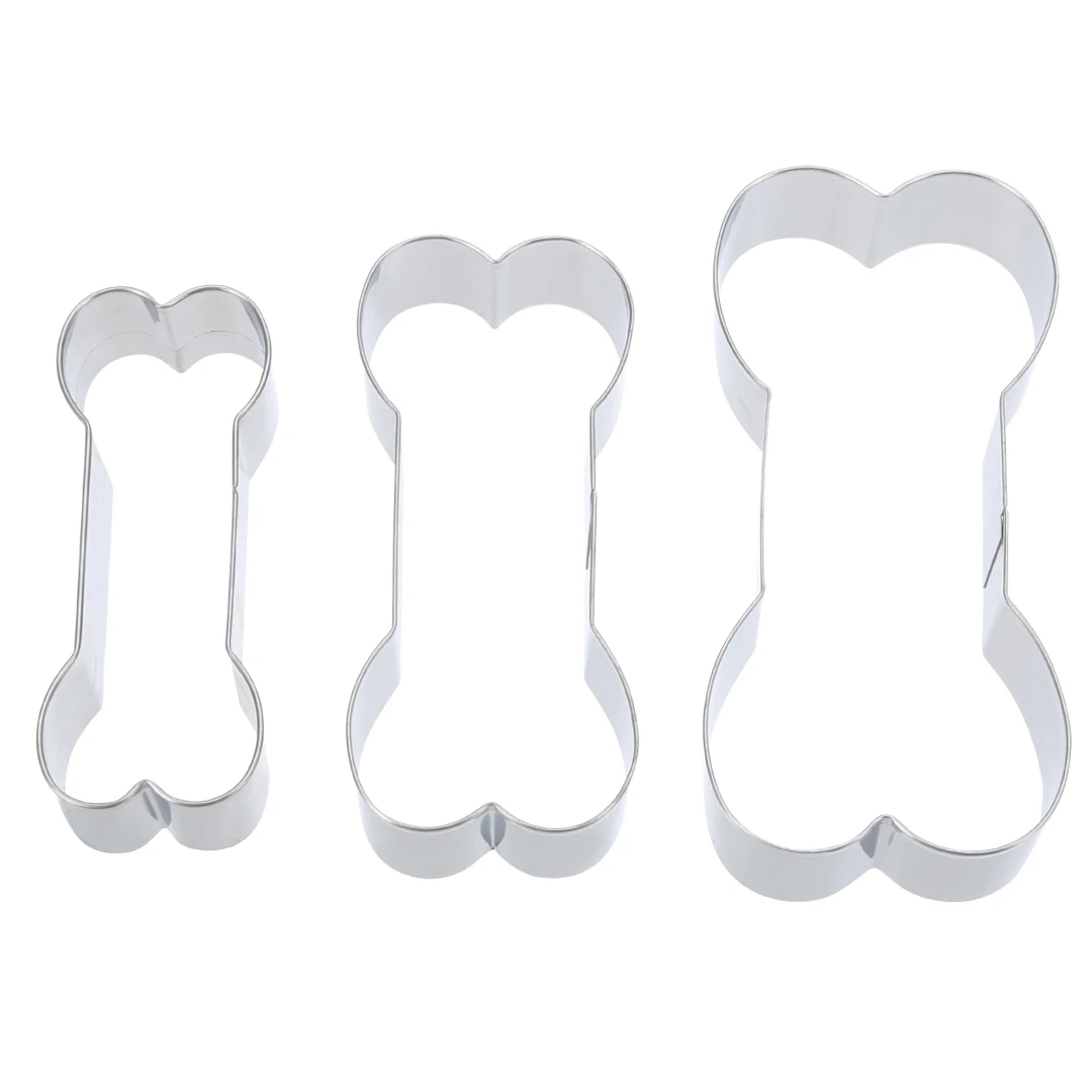 3Pcs Stainless Steel Dog Bone Cookie Cutter 3D Kitchen Bones Biscuit Fondant Pastry Baking Mold