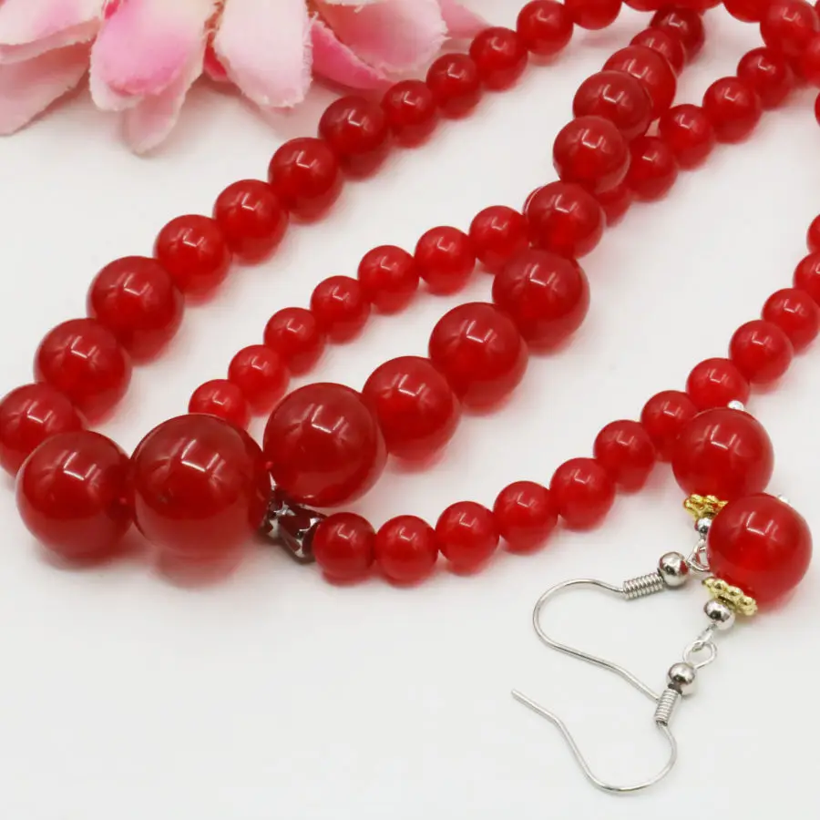 Lucky 6 14mm Red Stone Necklace Earring Sets Jewelry Woman Party