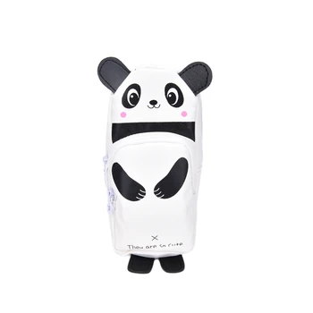 

2 Pockets Funny Black Panda Rabbit Pencil Bags Large Capacity PU Multifunctional Student School Supplies Pencil Case