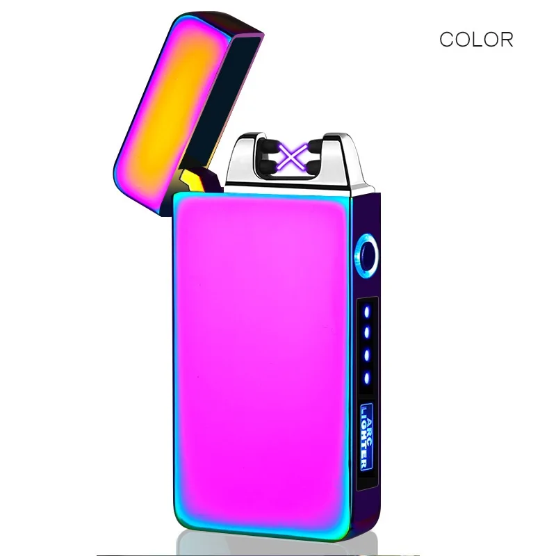 Батарея дисплей отпечатков пальцев двойная зажигалка с аркой для сигарет ветрозащитный USB электрическая плазменная зажигалка Ретро Электронная зажигалка для мужчин подарок ЖИГА ЗАЖИГАЛКА - Цвет: Rainbow