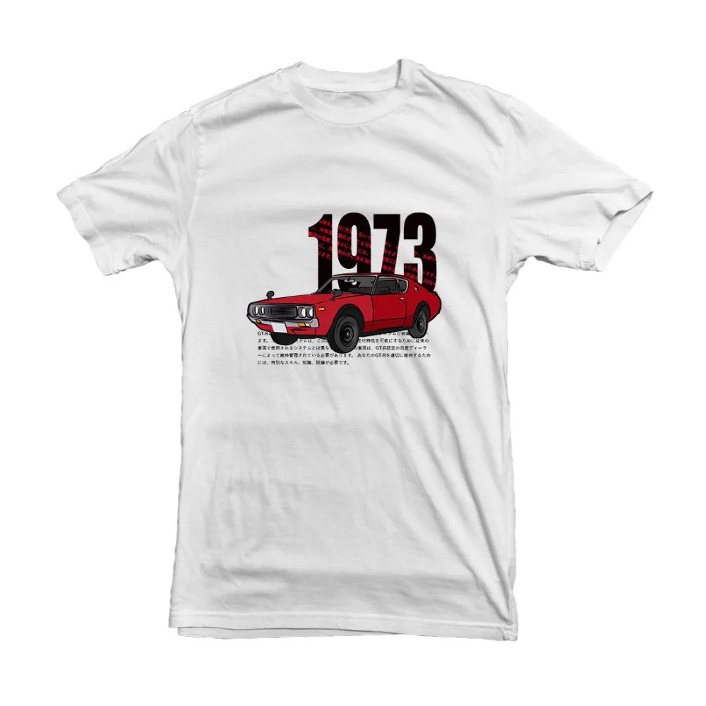 

Men'S T-Shirt 2019 Newest Japanese Classic Car GTR 1973 Car T-Shirt Japanese Signs Colour Print White Tee T-Shirts