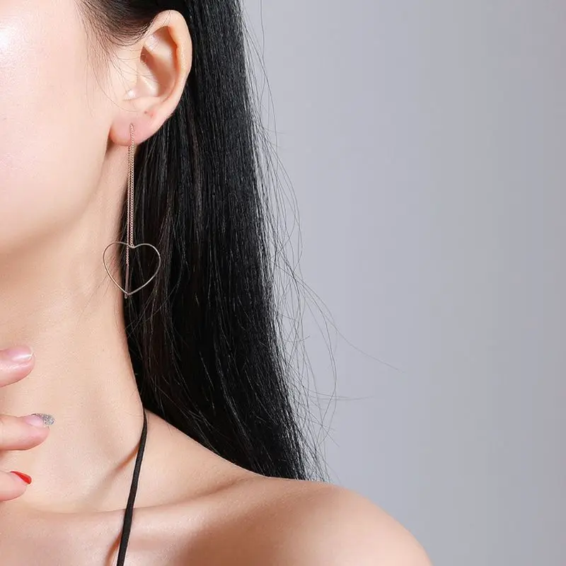 

Dangling Long Threader Heart Star Pearl Tassel Chain Drop Earrings Women Jewelry