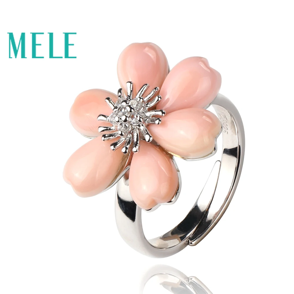 Новое поступление Розовый shell 925 серебро кольца для женщин, мода форма цветка с изысканной обработки Шарм ювелирных изделий