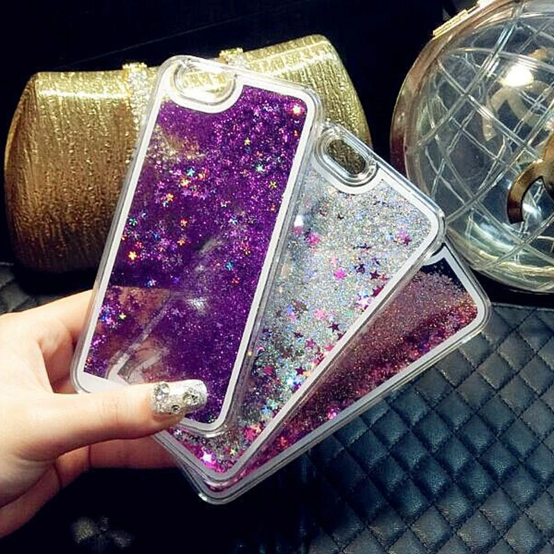 

Dynamic Glitter Stars Liquid Quicksand Hard Transparent Phone Case For iPhone 6 6s 5S 5 SE SE 7 8 Plus Colorful Coque Luxury