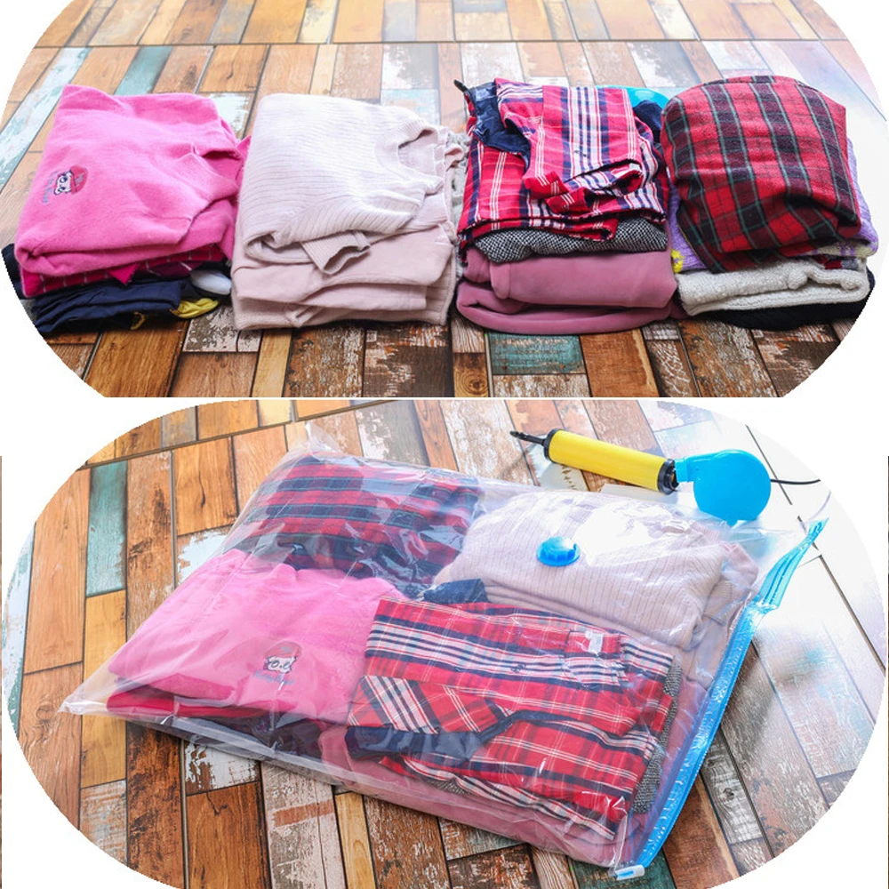 Compression Vacuum Bag Storage Organizer Transparent Border Foldable Extra Large Seal Compressed Saving Space Bags organizador (10)