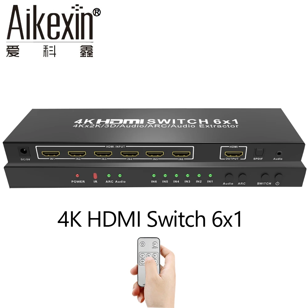6x1 HDMI Switch with IR Remote,Aikexin 6 Ports HDMI Switch Selector 6 in 1 out Support HDMI1.4v Switcher Ultra HD 4K 1080P 3D 6x1 HDMI Switch with IR Remote,Aikexin 6 Ports HDMI Switch Selector 6 in 1 out Support HDMI1.4v Switcher Ultra HD 4K 1080P 3D