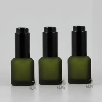 

15ml olive green frosted Glass Essential Oil Bottle With black press dropper cap.Essential Oil Container,thin bottom