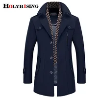 Holyrising Men Coat Wool Overcoat Turn Collar Warm Jackets Woolen Men Coats And Blends With Scarf Breathable Outwear 18423-5