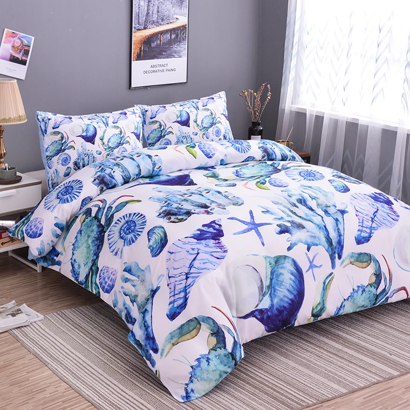 

ZEIMON Marine Series Bedding Set Starfish Coral Fish Conch Printing Duvet Cover &Pillowcase Polyester Home Decor 2/3pcs