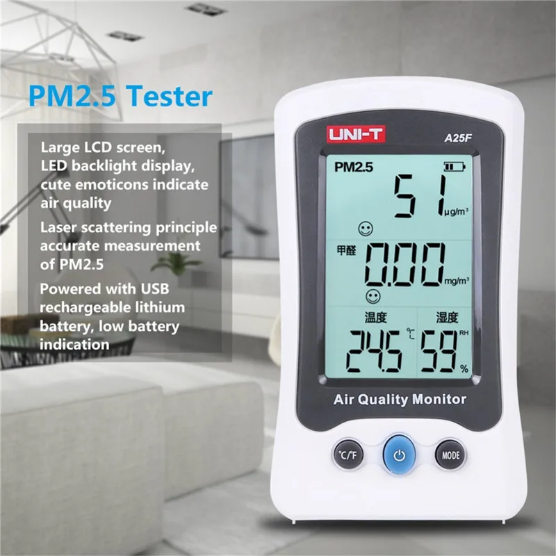 

UNI-T A25F Desktop Formaldehyde PM2.5 Detector Air Quality Temperature Measurement Meter with LCD display Formaldehyde tester
