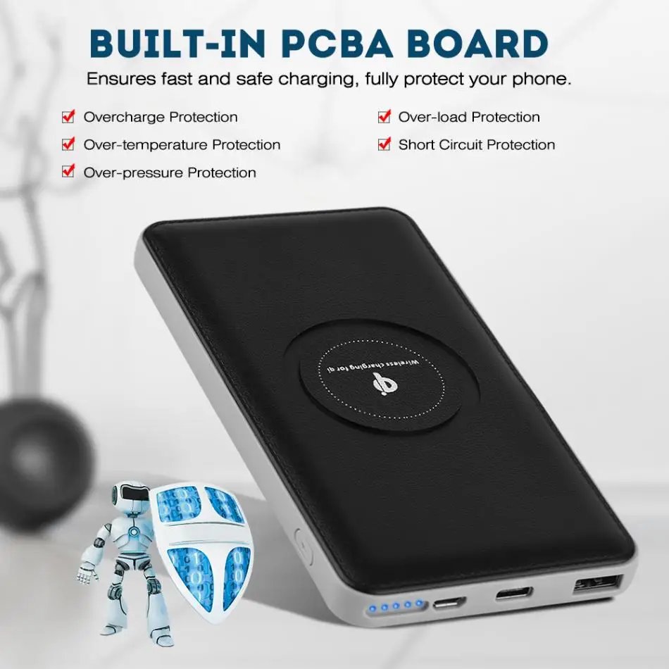 

(Not Battery) Power bank DIY Kit 8000mAh Portable Micro USB Type-C Qi Wireless Fast Charger Mobile Power Bank Case