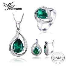 Jewepalace Water Drop Creado Anillo de Esmeralda de La Joyería 925 de Plata Esterlina Colgante, Collar Pendiente de Las Mujeres Joyería Nupcial Conjunto