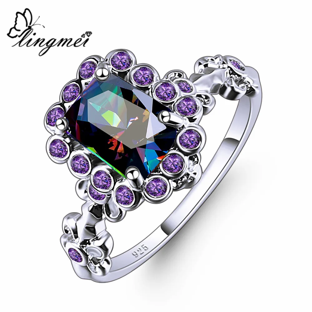 Lucky Jewelly Oval Heart Cut Design Multicolor /& Purple White CZ Silver 6