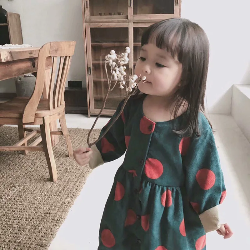 Весна, Новая корейская детская одежда, вельветовое платье-рубашка с длинными рукавами для девочек