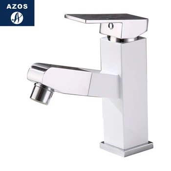 

Azos Basin faucet Pull-out Wash Basin Brass White Cold and Hot Switch Two Function Paint Below Counter Basin Basin SquareCLMP001