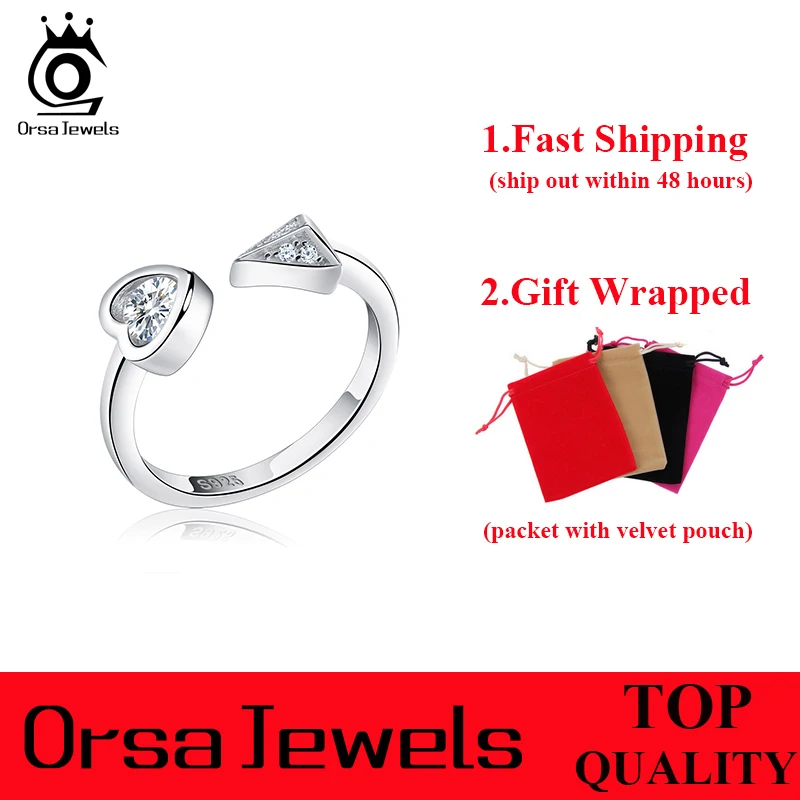 ORSA JEWELS 925 Sterling Silver Adjustable Rings with Rhinestone Crystal Rock Fashion Zircon Fine Jewelry for Women SR04