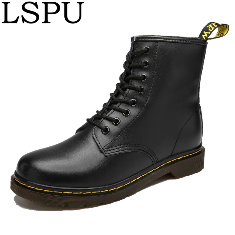 

Fashion Genuine Leather Men Boots Couples Lace-up Warm Martin Boots Ankle Botas Unisex Motorcycles Boots Plus Size 35-46