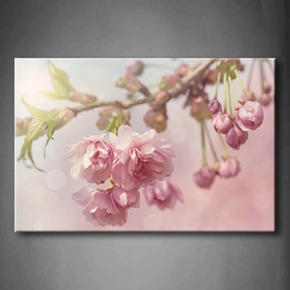

Framed Wall Art Picture Cherry Blossom Tree Spring Canvas Print Flower Modern Posters With Wooden Frames For Living Room