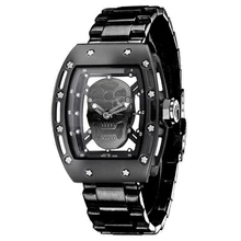 Brand classic reloj de los hombres de Moda hollow cabeza Del Cráneo luz Azul reloj de cuarzo impermeable reloj militar del relogio masculino 2017 reloj