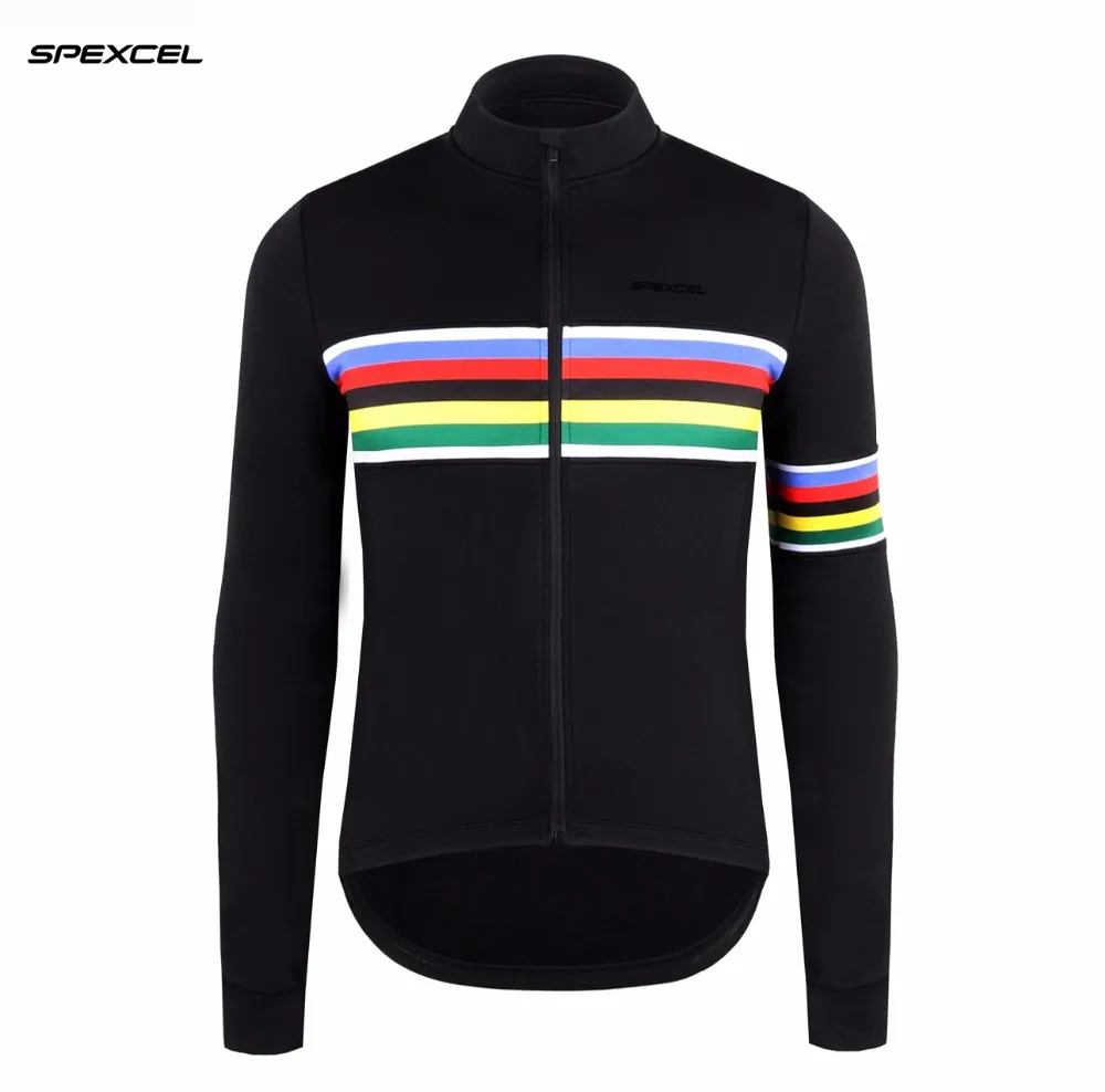 SPEXCEL Rainbow Long Sleeve Thermal Fleece Cycling Jersey Winter keep