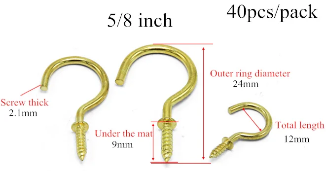 40 шт. сверхпрочные Крючки для болтов 1/2 дюймов, латунные крючки для кружек с резьбой, знак вопросов, крючок, вешалка для шляп - Цвет: 40pcs