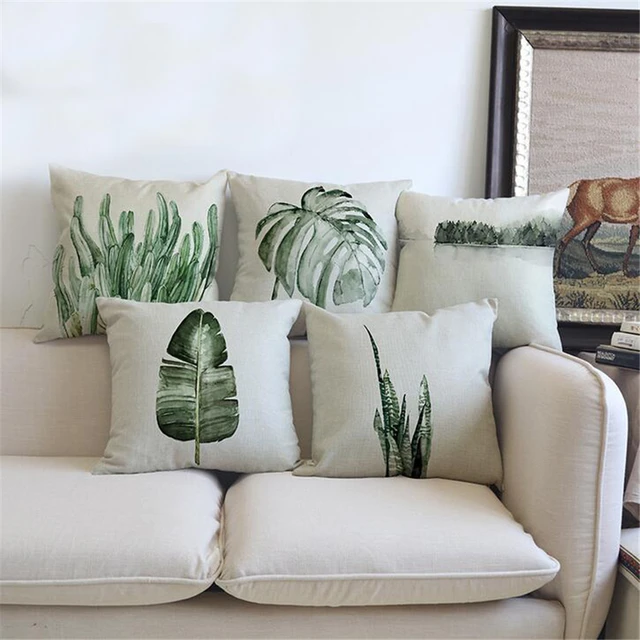 Tropical Plants Green Leaves Cushion Cover Home Decor Plant Palm Tropical Plants Green Leaves Cushion Cover Home Decor Plant Palm Leaf Decorative Chair Sofa Throw Pillow