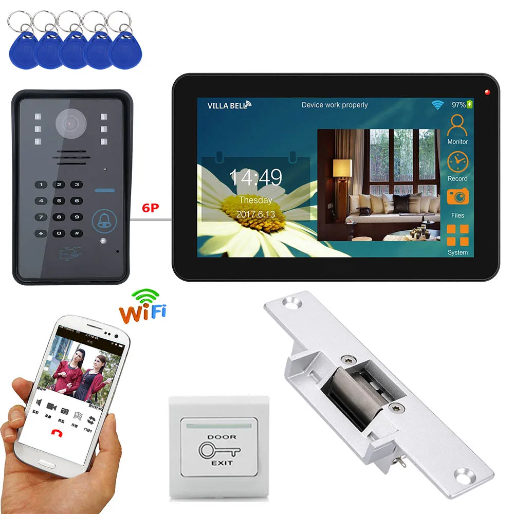 cheap MAOTEWANG 9 inch Wired Wireless Wifi RFID Password Video Door Phone Doorbell Intercom System with Electric Strike Lock