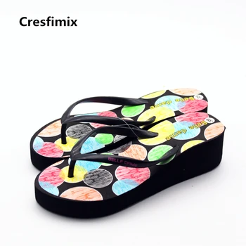 

Cresfimix woman's spring & summer comfortable slip on flip flops female cool black colorful beach flip flops lady cute slippers