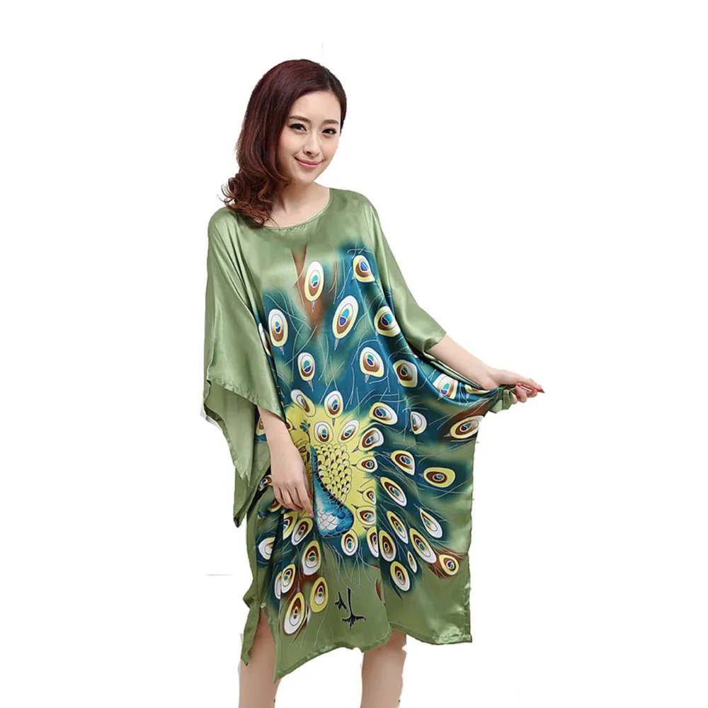 Халат женский из искусственного шелка с цветочным принтом 030803|night gown|vintage sleepwearsilk